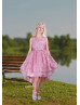 Mauve Pink Lace Pearl Embellished High Low Flower Girl Dress